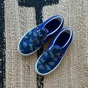 Vans Blue Dino Patterned Slip-On Shoes